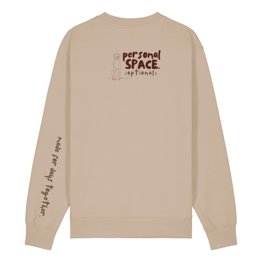 ‘personal space (optional)’ Sweatshirt 100% organic cotton with breed specific customisation