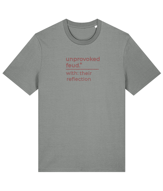 'unprovoked feud' customisable dog owner slogan t-shirt with back detail outline drawing