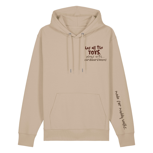 Finish Your Slogan ‘has all the toys, plays with…’ personalised Hoodie 100% organic cotton with breed-specific customisation