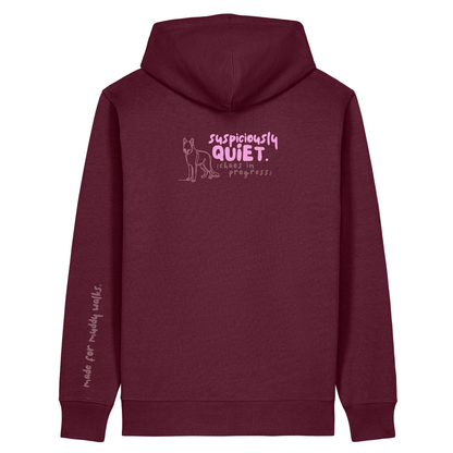 'suspiciously quiet (chaos in progress)’ Hoodie 100% organic cotton with breed specific customisation
