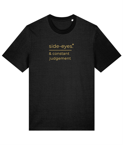 'side-eyes' slogan t-shirt with breed-specific outline