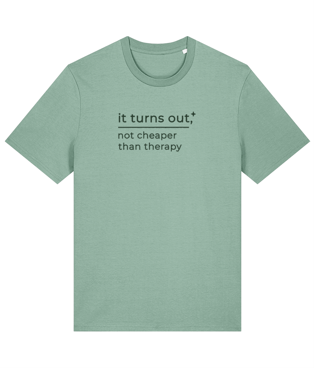 'cheaper than therapy' slogan t-shirt slogan t-shirt with breed-specific outline