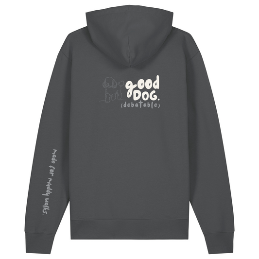 ‘good dog (debatable)’ Hoodie 100% organic cotton with breed specific customisation