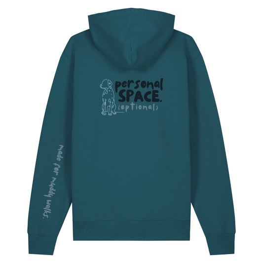 'personal space (optional)’ Hoodie 100% organic cotton with breed specific customisation