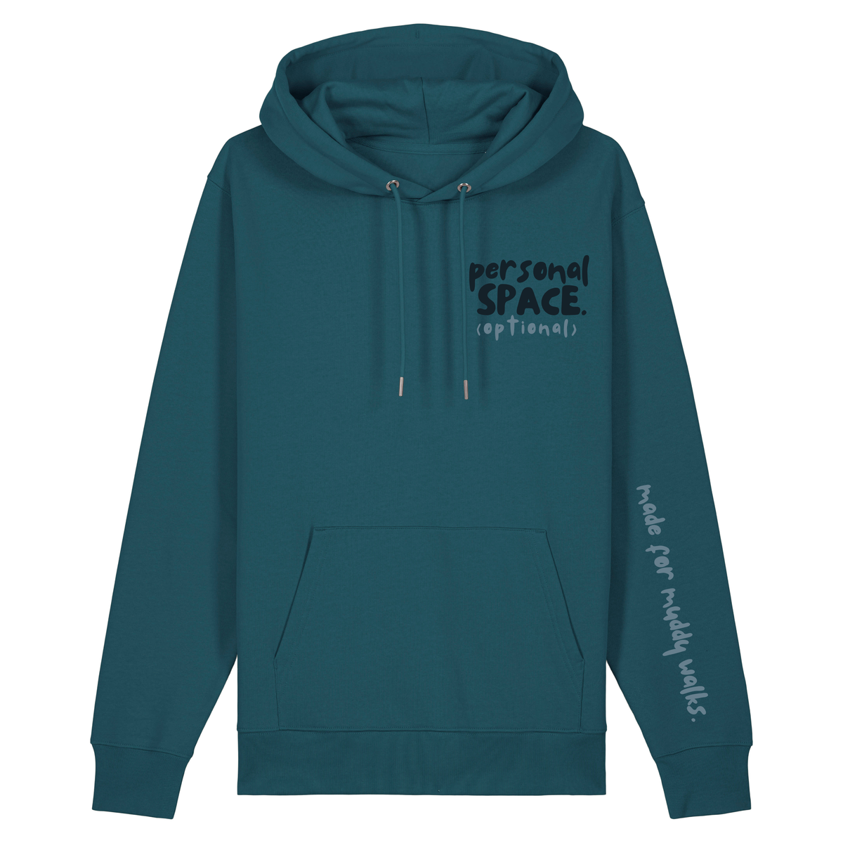 'personal space (optional)’ Hoodie 100% organic cotton with breed specific customisation