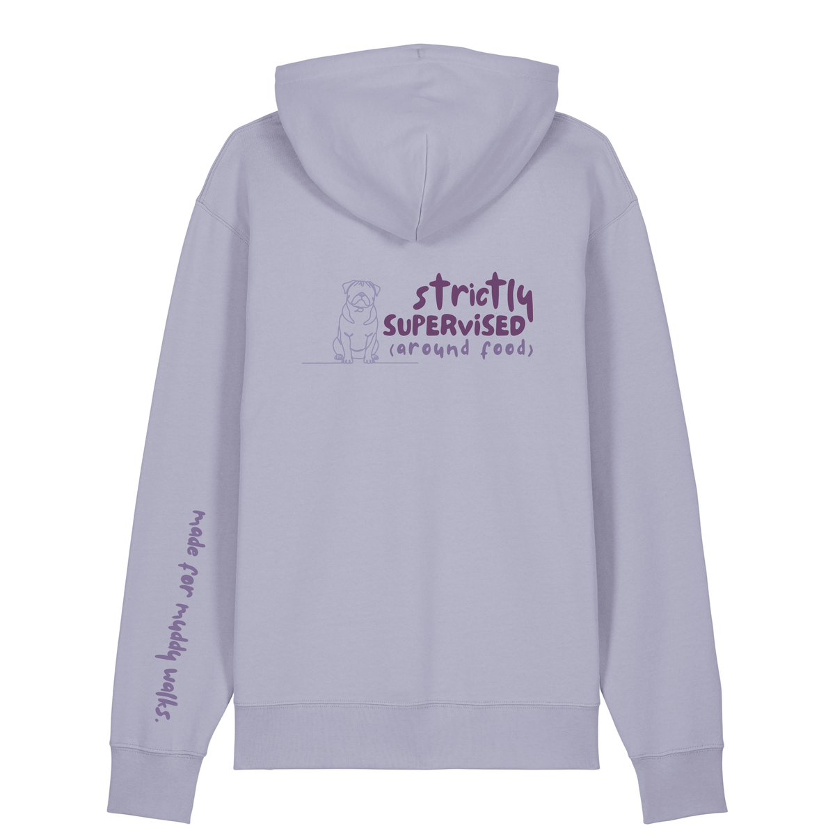 ‘strictly supervised (around food)’ Hoodie 100% organic cotton with breed specific customisation