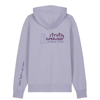 ‘strictly supervised (around food)’ Hoodie 100% organic cotton with breed specific customisation