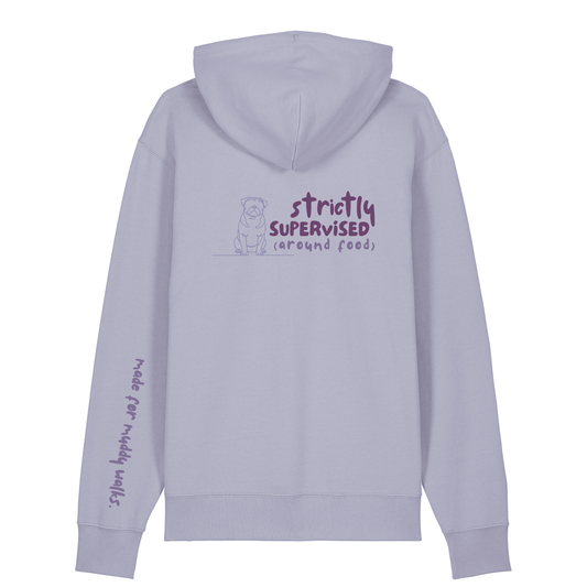 ‘strictly supervised (around food)’ Hoodie 100% organic cotton with breed specific customisation