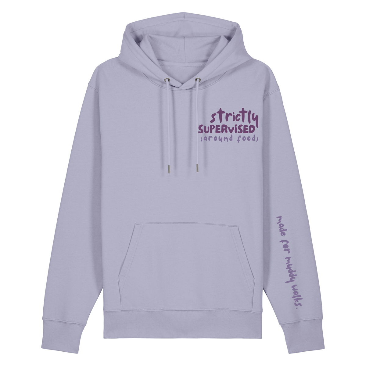 ‘strictly supervised (around food)’ Hoodie 100% organic cotton with breed specific customisation