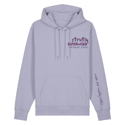 ‘strictly supervised (around food)’ Hoodie 100% organic cotton with breed specific customisation