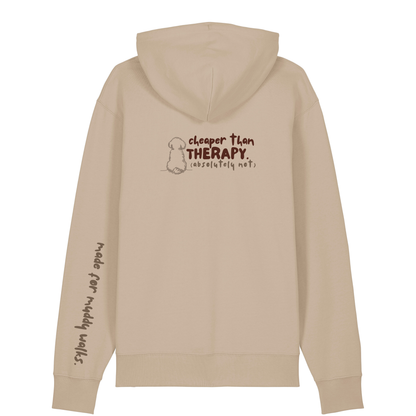 ‘cheaper than therapy (absolutely not)’ Hoodie 100% organic cotton with breed specific customisation