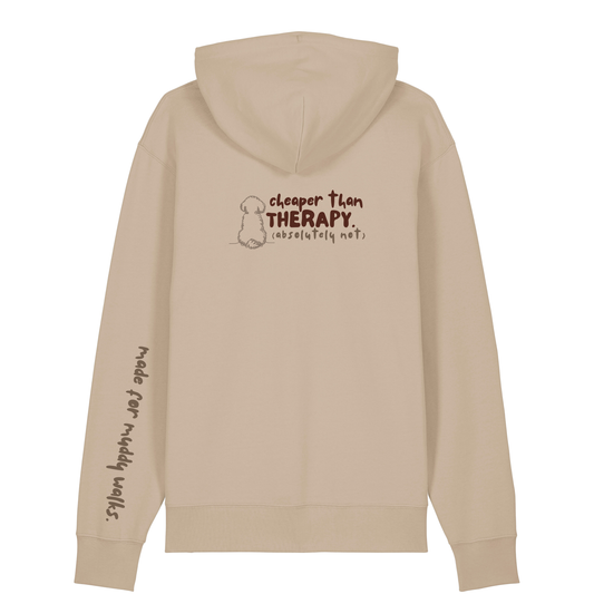 ‘cheaper than therapy (absolutely not)’ Hoodie 100% organic cotton with breed specific customisation