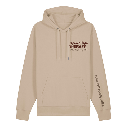 ‘cheaper than therapy (absolutely not)’ Hoodie 100% organic cotton with breed specific customisation