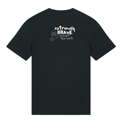 Finish Your Slogan ‘extremely brave except…’ personalised t-shirt 100% organic cotton with breed-specific customisation