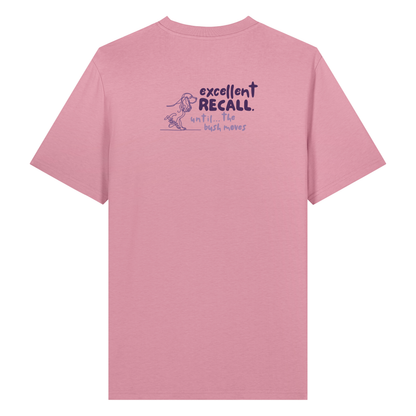 Finish Your Slogan ‘excellent recall untill...’ personalised t-shirt 100% organic cotton with breed-specific customisation
