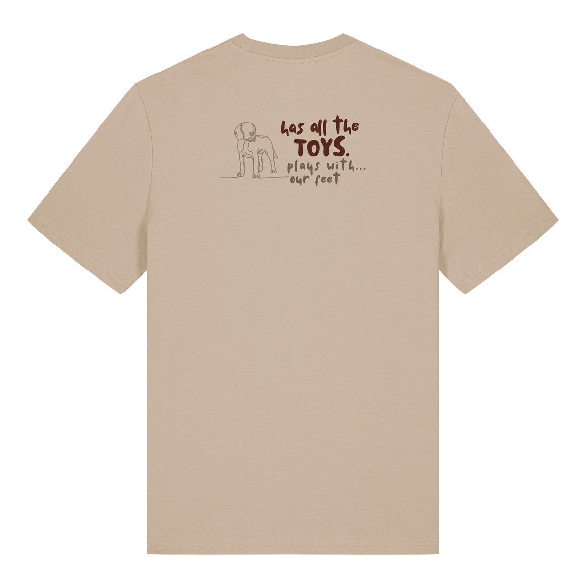 Finish Your Slogan ‘has all the toys, plays with...’ personalised t-shirt 100% organic cotton with breed-specific customisation