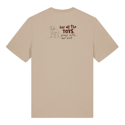 Finish Your Slogan ‘has all the toys, plays with...’ personalised t-shirt 100% organic cotton with breed-specific customisation