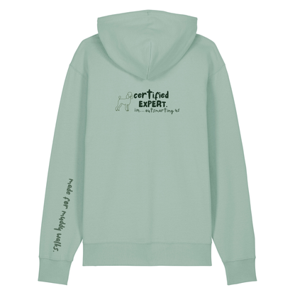 Finish Your Slogan ‘certified expert in…’ personalised Hoodie 100% organic cotton with breed-specific customisation