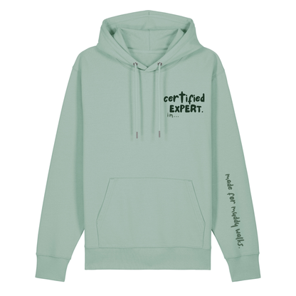 Finish Your Slogan ‘certified expert in…’ personalised Hoodie 100% organic cotton with breed-specific customisation