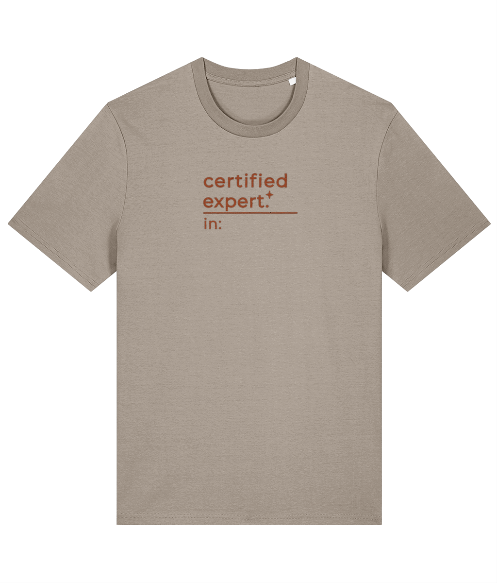 'certified expert' customisable dog owner slogan t-shirt with back detail outline drawing