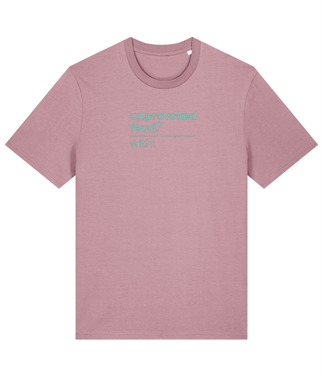 'unprovoked feud' customisable dog owner slogan t-shirt with back detail outline drawing