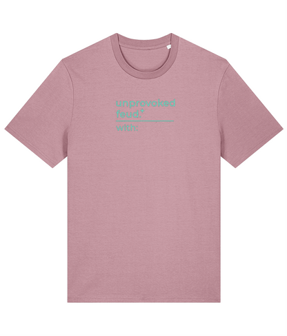 'unprovoked feud' customisable dog owner slogan t-shirt with back detail outline drawing
