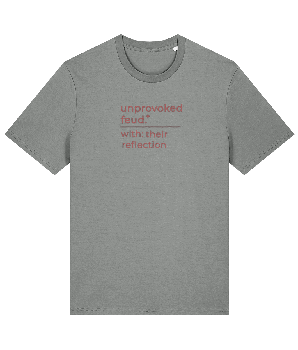 'unprovoked feud' customisable dog owner slogan t-shirt with back detail outline drawing