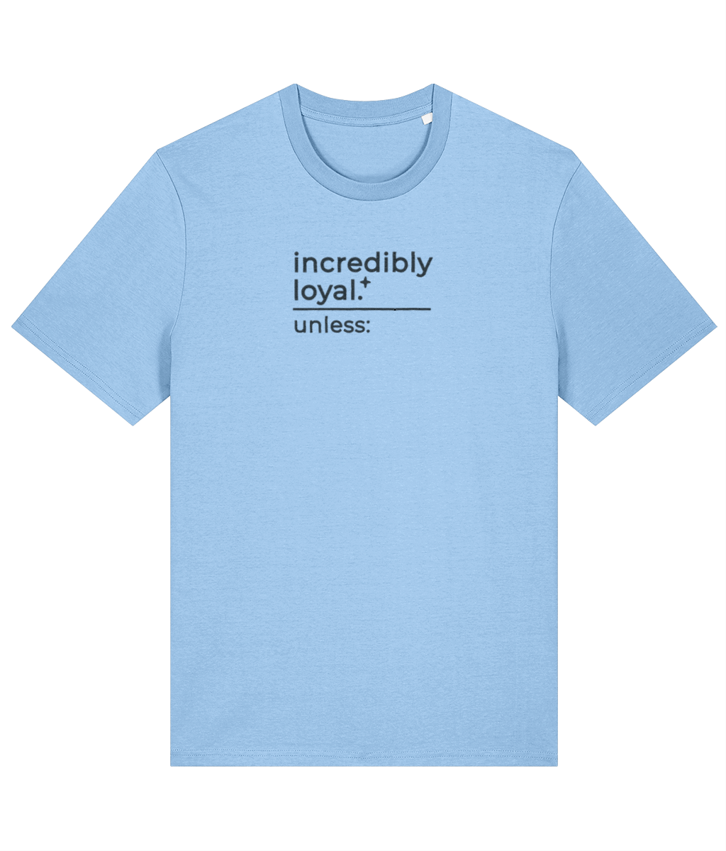 'incredibly loyal' customisable dog owner slogan t-shirt with back detail outline drawing