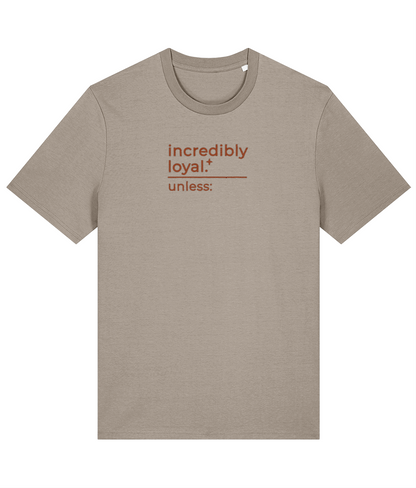'incredibly loyal' customisable dog owner slogan t-shirt with back detail outline drawing
