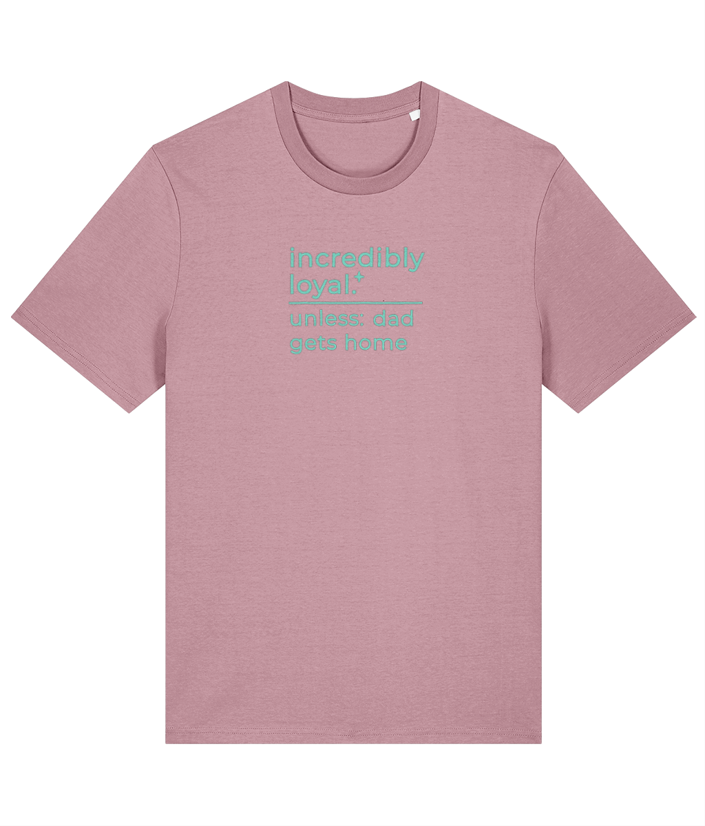 'incredibly loyal' customisable dog owner slogan t-shirt with back detail outline drawing