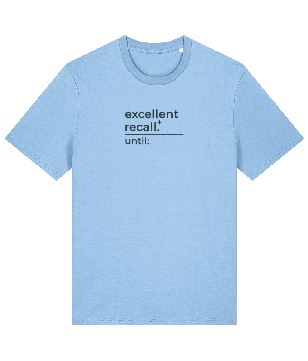 'excellent recall' customisable dog owner slogan t-shirt with back detail outline drawing