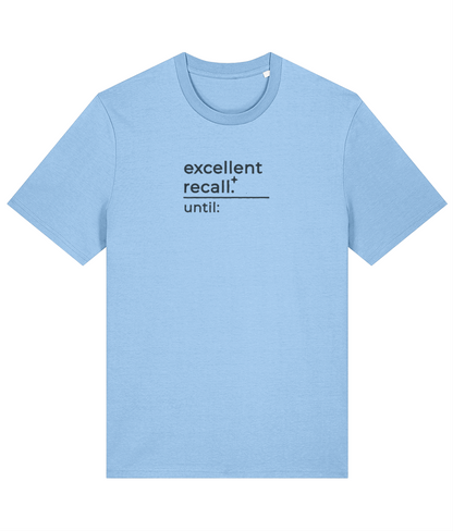 'excellent recall' customisable dog owner slogan t-shirt with back detail outline drawing