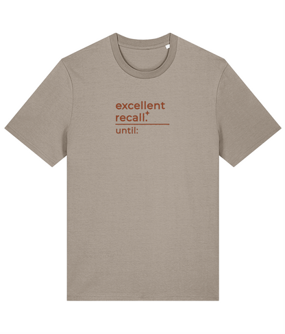'excellent recall' customisable dog owner slogan t-shirt with back detail outline drawing