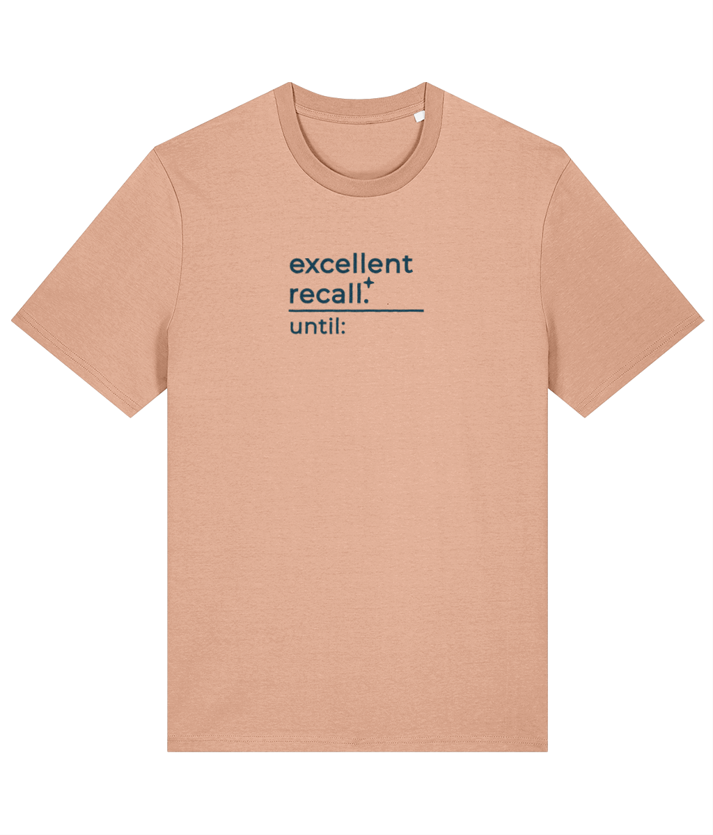 'excellent recall' customisable dog owner slogan t-shirt with back detail outline drawing