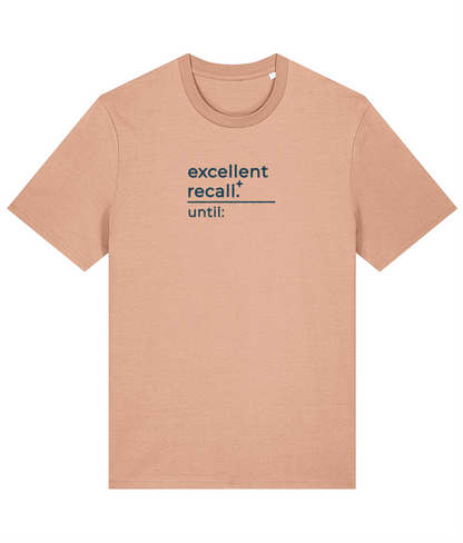 'excellent recall' customisable dog owner slogan t-shirt with back detail outline drawing