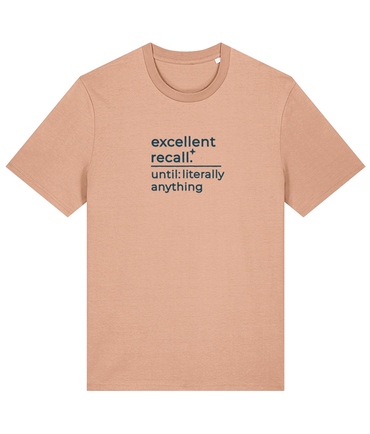 'excellent recall' customisable dog owner slogan t-shirt with back detail outline drawing