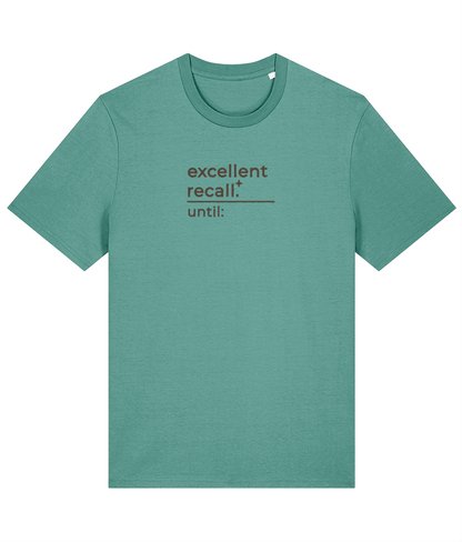 'excellent recall' customisable dog owner slogan t-shirt with back detail outline drawing