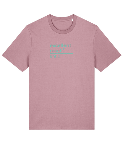 'excellent recall' customisable dog owner slogan t-shirt with back detail outline drawing