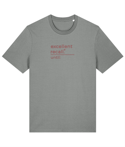 'excellent recall' customisable dog owner slogan t-shirt with back detail outline drawing