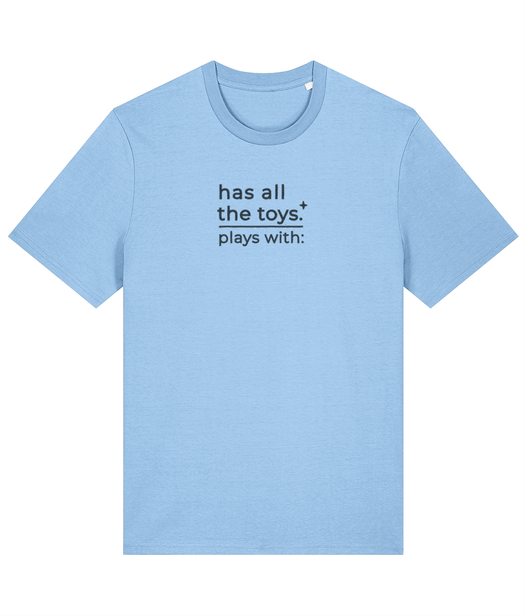 'all the toys' customisable dog owner slogan t-shirt with back detail outline drawing