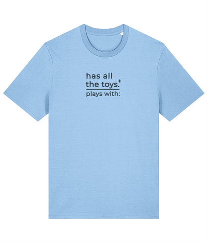 'all the toys' customisable dog owner slogan t-shirt with back detail outline drawing