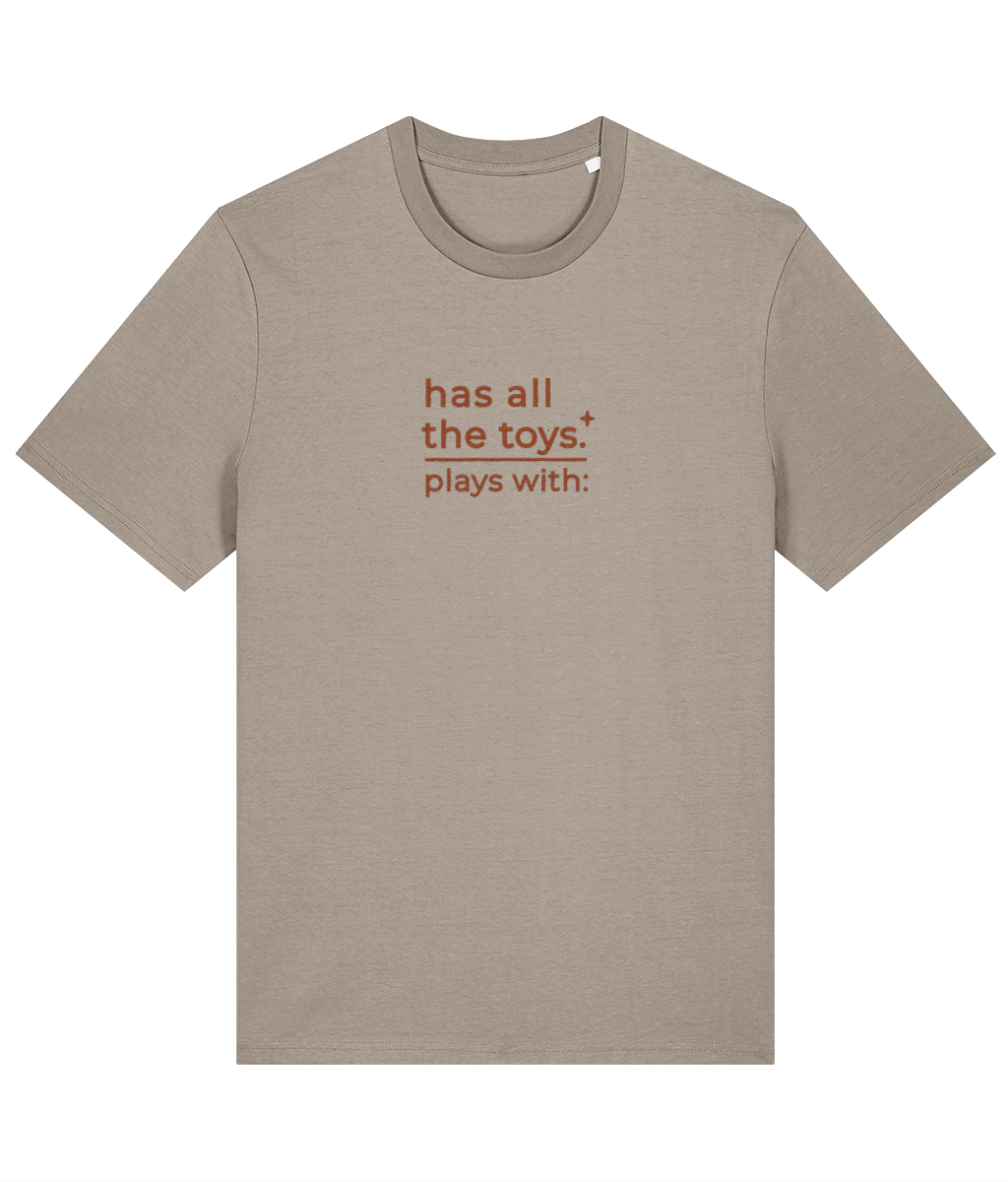 'all the toys' customisable dog owner slogan t-shirt with back detail outline drawing