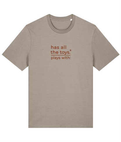 'all the toys' customisable dog owner slogan t-shirt with back detail outline drawing