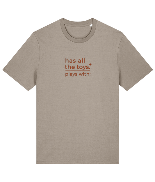 'all the toys' customisable dog owner slogan t-shirt with back detail outline drawing