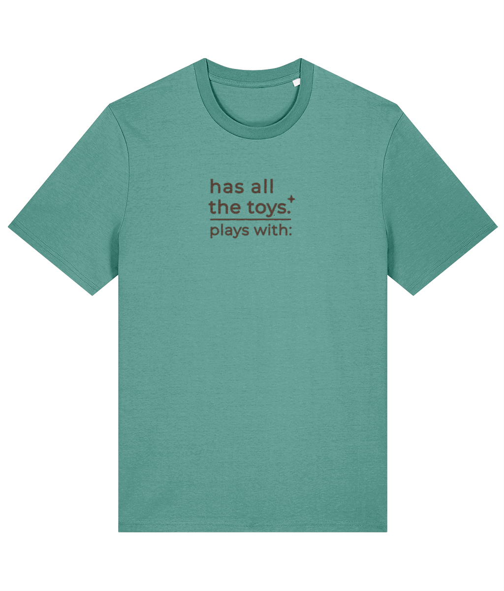 'all the toys' customisable dog owner slogan t-shirt with back detail outline drawing