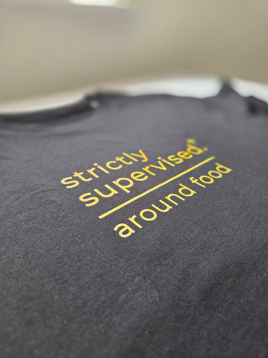 'strictly supervised' slogan t-shirt with breed-specific outline
