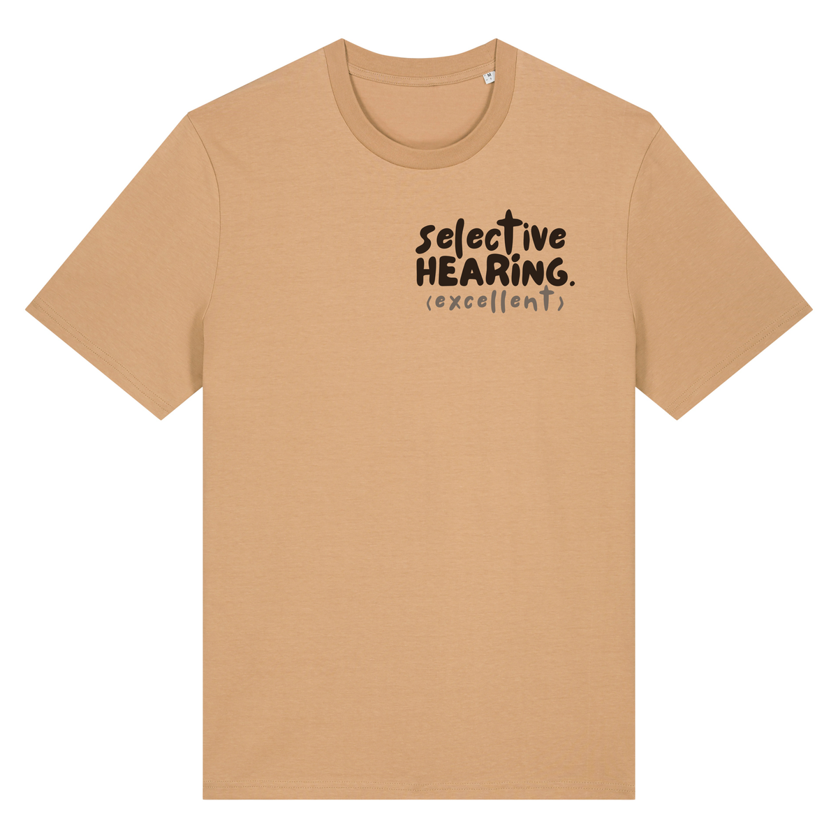 ‘selective hearing (excellent)’ t-shirt 100% organic cotton with breed specific customisation