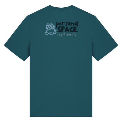 ‘personal space (optional)’ t-shirt 100% organic cotton with breed specific customisation