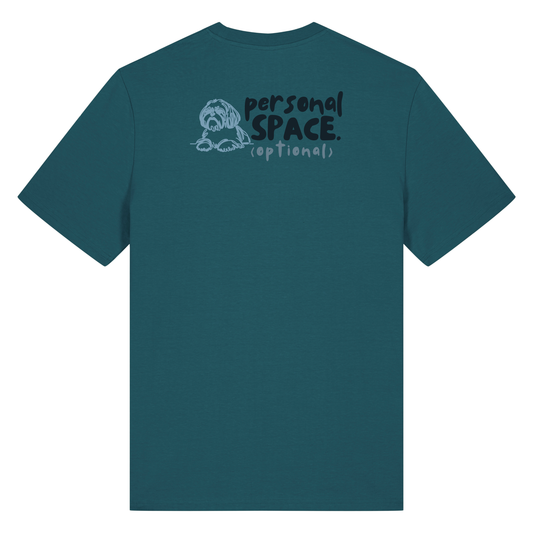 ‘personal space (optional)’ t-shirt 100% organic cotton with breed specific customisation