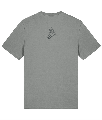 'excellent recall' customisable dog owner slogan t-shirt with back detail outline drawing